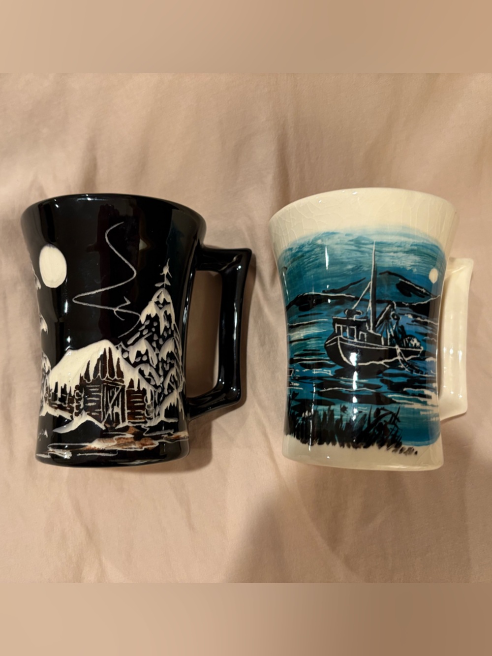 Artistic Ceramic Mug Duo in Black & Cream with Scenic Alaskan Designs - Picture 3 of 4
